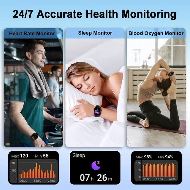Alt view image 5 of 7 - Smart Watch(Answer/Make Call), 1.96" HD Smartwatch for Men Women, 2025 New Fitness Watch with 100+ Sport Modes, Heart Rate/Sleep/SpO2/Calories Monitor, IP68 Waterproof Activity Tracker for Android iOS