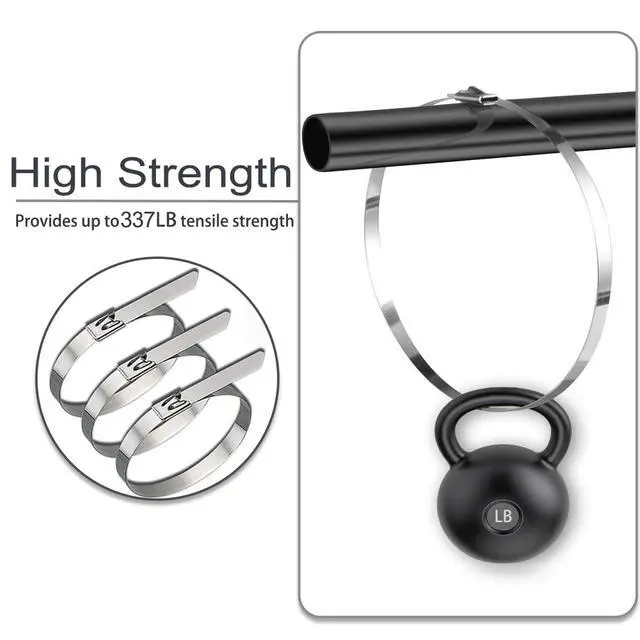 Alt view image 3 of 6 - 304 Stainless Steel Metal Zip Ties Heavy Duty, Large Cable Ties 60 inch, 10PCS, Silver Max Supporting Weight 337lbs For Exhaust Wrap, Chain Link, Wire Fence Rolls, Poultry Fence Outdoor