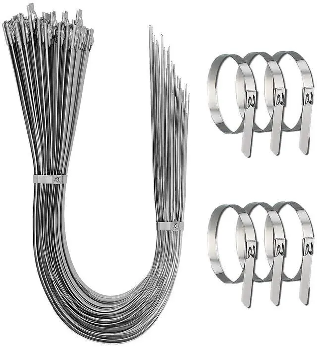 Main image of 304 Stainless Steel Metal Zip Ties Heavy Duty, Large Cable Ties 60 inch, 10PCS, Silver Max Supporting Weight 337lbs For Exhaust Wrap, Chain Link, Wire Fence Rolls, Poultry Fence Outdoor