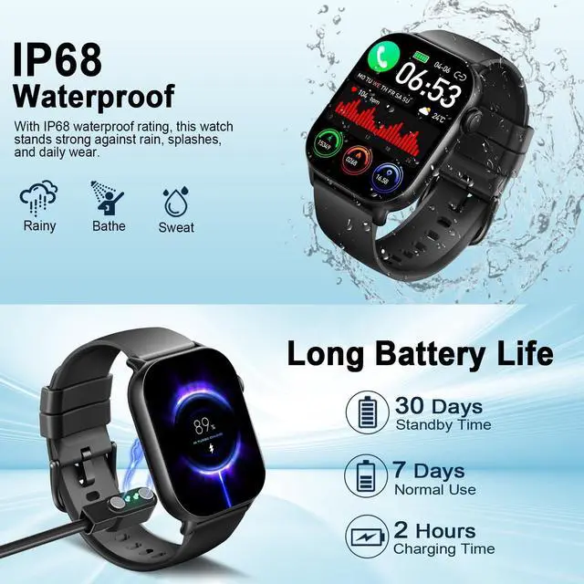 Alt view image 7 of 7 - Smart Watch(Answer/Make Call), 1.96" HD Smartwatch for Men Women, 2025 New Fitness Watch with 100+ Sport Modes, Heart Rate/Sleep/SpO2/Calories Monitor, IP68 Waterproof Activity Tracker for Android iOS