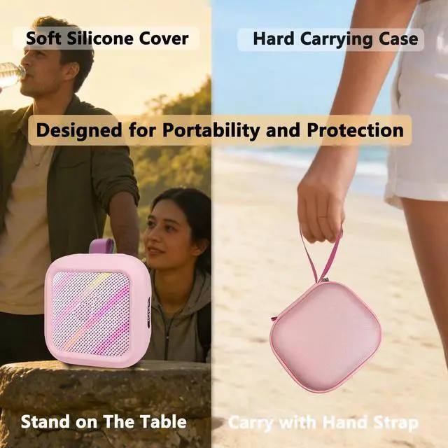 Alt view image 5 of 7 - Protective Case for Anker Soundcore Boom Go 3i Bluetooth Speaker | Hard Carrying Case and Silicone Cover for Soundcore Boom Go 3i Speaker Accessories (Pink Case)