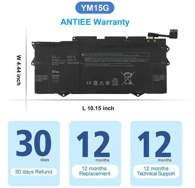 Alt view image 6 of 7 - YM15G Battery Compatible with Dell XPS 13 9315 | 11.55V 51Wh 4191mAh for Dell XPS 13 9315 (not 2-in-1), 9315-P1708LTW/D1705S/C0NNP/WP01KR, 0G9FHC/G9FHC, 0W6D4H/W6D4H