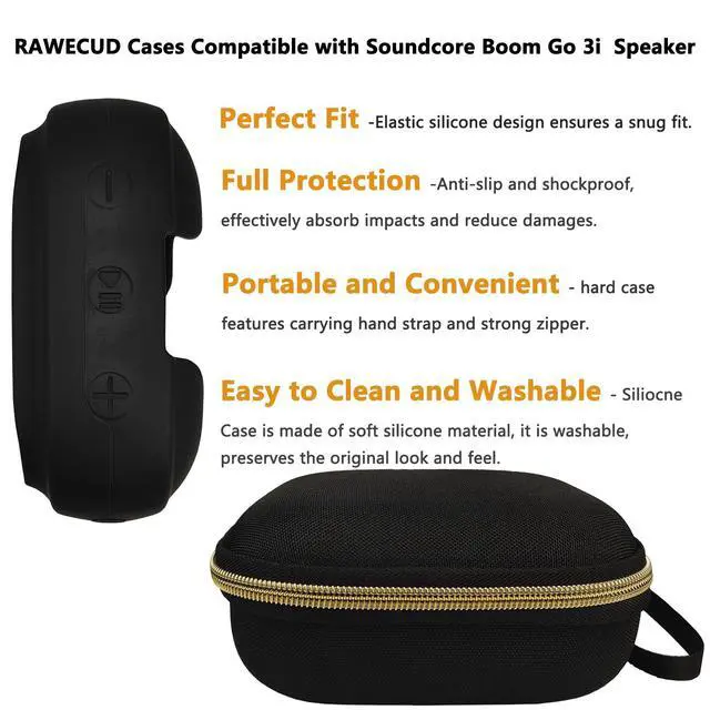 Alt view image 4 of 7 - Protective Case for Anker Soundcore Boom Go 3i Bluetooth Speaker | Hard Carrying Case and Silicone Cover for Soundcore Boom Go 3i Speaker Accessories (Black Case)