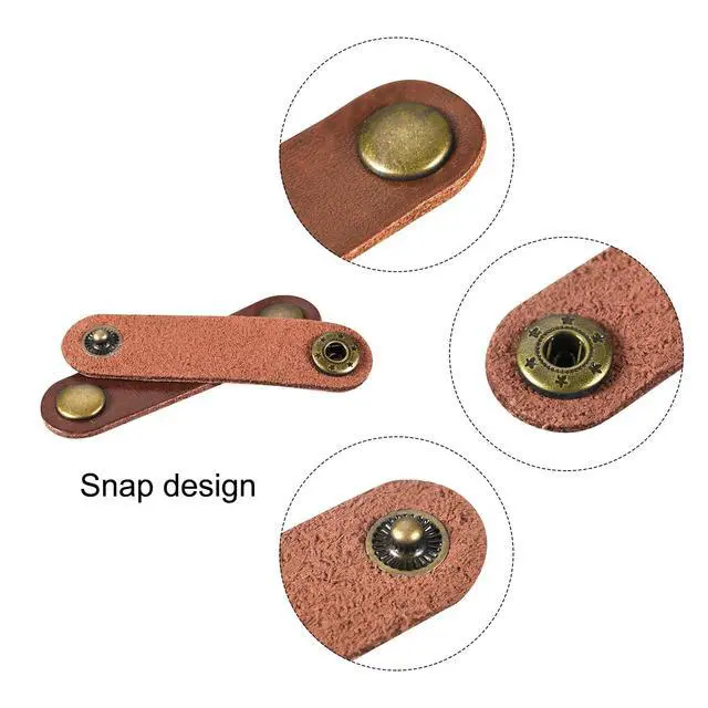 Alt view image 4 of 6 - Pack of 15 Leather Cable Straps Cord Organizer 63x16mm Portable Cable Leather Clips Light Brown Earphone Cord Management for Cable, Wire