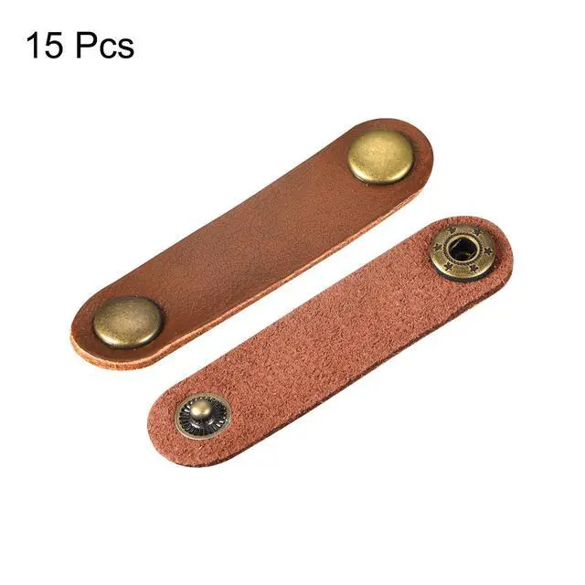Alt view image 3 of 6 - Pack of 15 Leather Cable Straps Cord Organizer 63x16mm Portable Cable Leather Clips Light Brown Earphone Cord Management for Cable, Wire