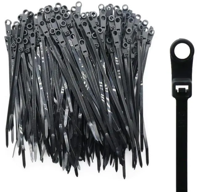 Main image of 200pcs Zip Tie with Screw Hole, 6 inch Automotive Wire Self Locking Black Zip Ties Screw Zip Tie Mount (6")