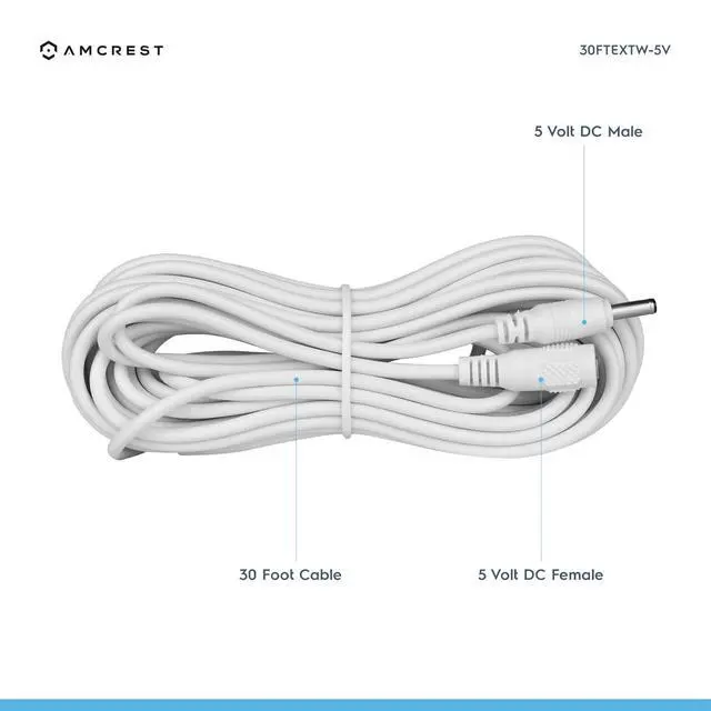 Alt view image 2 of 2 - Extension Cable IPM-721B/W/S, IP2M-841B/W/S, IP2M-841EB/W, IP3M-941B/W, IPM-721ES, IPM-HX1B/W and IP3M-HX2B/W. Power AC Adapter 30FT White (30FTEXTW-5V)