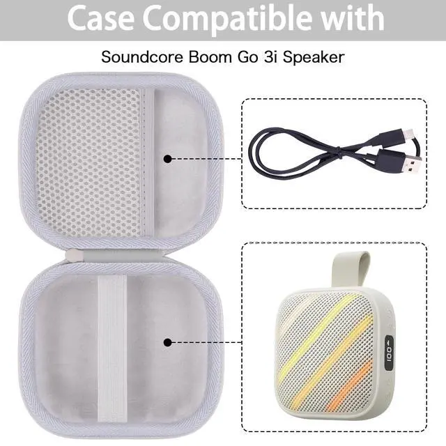 Alt view image 2 of 6 - for Anker Soundcore Boom Go 3i Bluetooth Speaker Hard Travel Case, White | Travel Protective Storage Bag with Mesh Pocket & Hand Strap, Shockproof EVA Shell and Soft Lining, Portable Bag Replacement