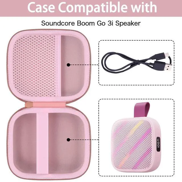 Alt view image 2 of 6 - for Anker Soundcore Boom Go 3i Bluetooth Speaker Hard Travel Case, Pink | Travel Protective Storage Bag with Mesh Pocket & Hand Strap, Shockproof EVA Shell and Soft Lining, Portable Bag Replacement