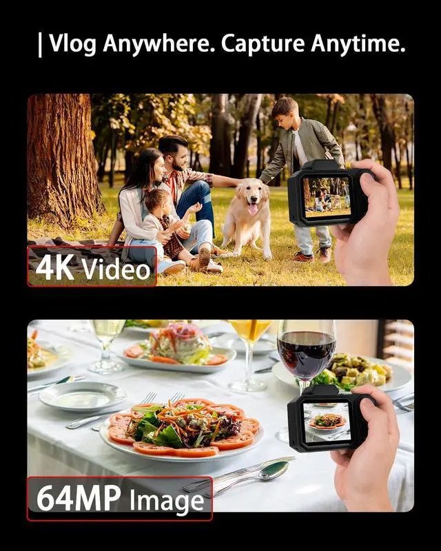 Alt view image 2 of 6 - 4K Digital Camera, FHD Vlogging Camera for YouTube with 64GB Card, 64MP Autofocus Anti-Shake/Date Stamp, Compact Travel Camra, Point and Shoot Digital Camera for Teens Beginners Kids