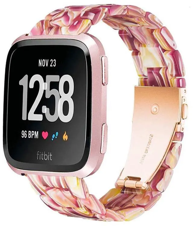 Main image of Band Replacement for Fitbit Versa/Versa 2 Smart Watch/Special/Lite Edition, Fashion Resin Wristbands Women Men Replacement Bracelet Metal Stainless Steel Rose Gold Buckle