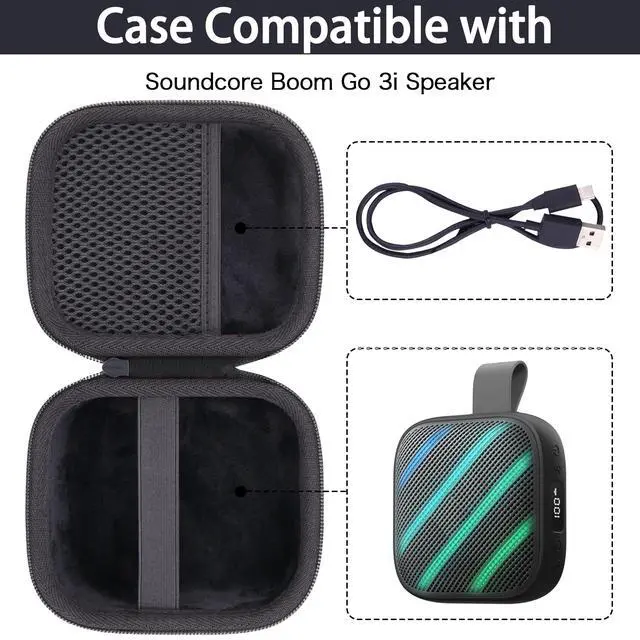 Alt view image 2 of 6 - for Anker Soundcore Boom Go 3i Bluetooth Speaker Hard Travel Case, Black | Travel Protective Storage Bag with Mesh Pocket & Hand Strap, Shockproof EVA Shell and Soft Lining, Portable Bag Replacement
