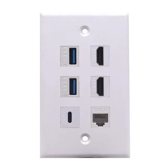 Alt view image 2 of 6 - 6 Ports Wall Plate, 2 Ports 4K HDMI 2 Ports USB 3.0 1 Port USB 3.1 Type C 1 Port CAT6 RJ45 Female to Female Module Keystone Outlet Socket