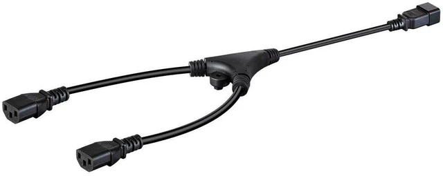 Main image of Heavy Duty Splitter Power Cord - IEC 60320 C20 to 2x IEC 60320 C13, 14AWG, 15A, SJTW, 100-250V, 2 Feet, Black
