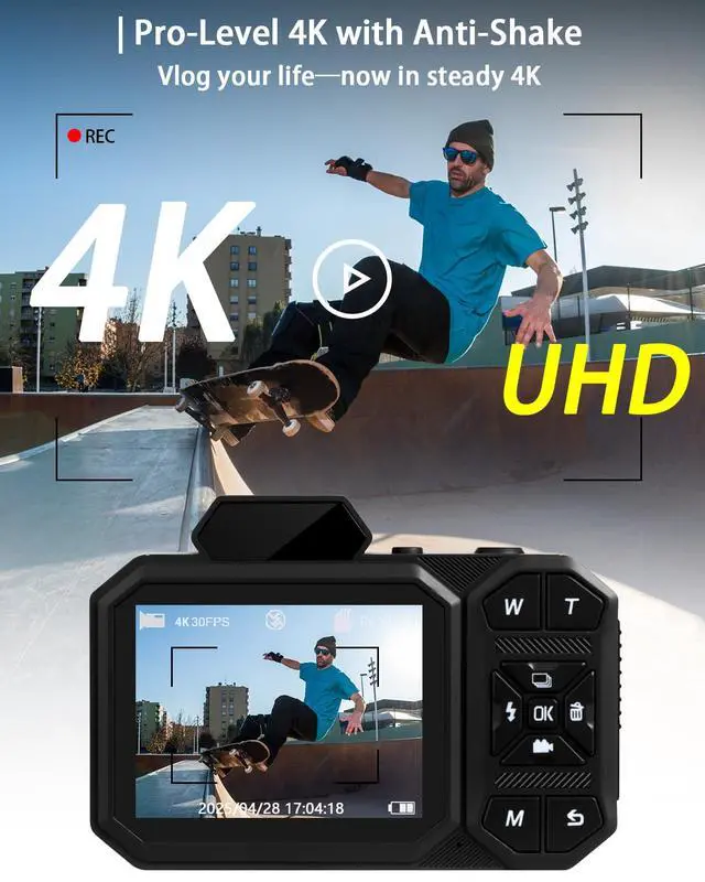 Alt view image 4 of 6 - 4K Digital Camera, FHD Vlogging Camera for YouTube with 64GB Card, 64MP Autofocus Anti-Shake/Date Stamp, Compact Travel Camra, Point and Shoot Digital Camera for Teens Beginners Kids