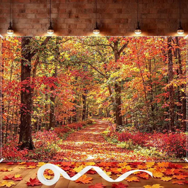 Main image of Fall Backdrops for Photography 10×6.5ft Autumn Leaves Scene Photo Backdrop | with 100pcs 3.1inch dualcolor artificial maple leaves, Photoshoot Prop Background,Thanksgiving Party Decorations Banner