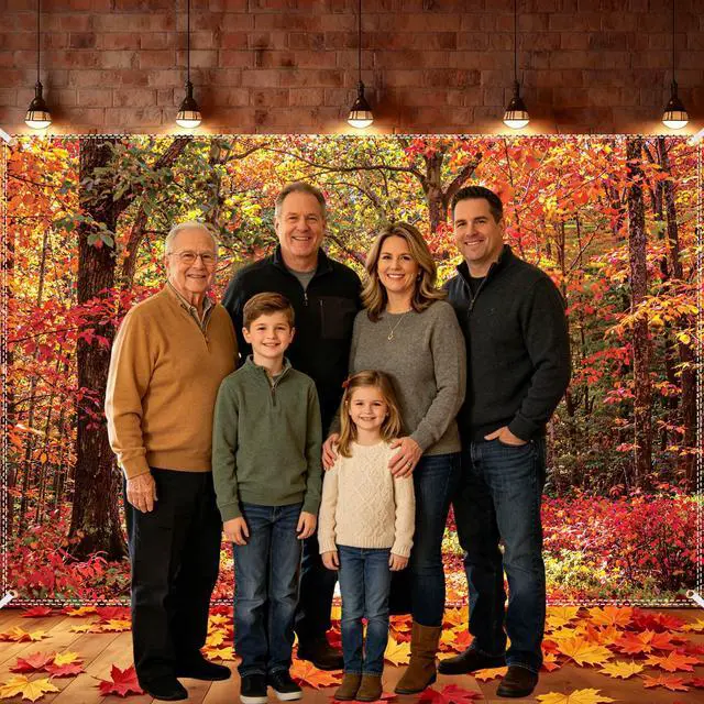 Alt view image 5 of 6 - Fall Backdrops for Photography 10×6.5ft Autumn Leaves Scene Photo Backdrop | with 100pcs 3.1inch dualcolor artificial maple leaves, Photoshoot Prop Background,Thanksgiving Party Decorations Banner