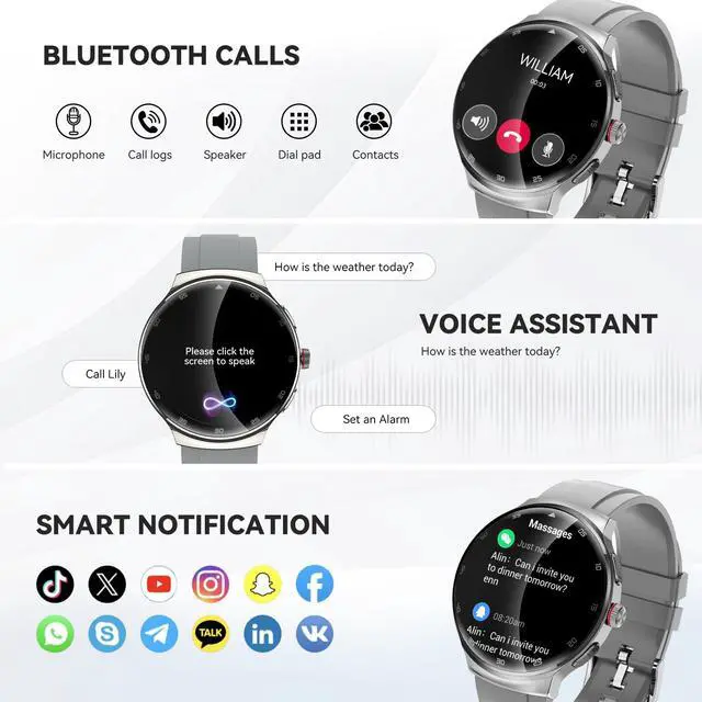Alt view image 2 of 6 - Smart Watch for Men Women, 1.43 Curved AMOLED HD Screen Fitness Tracker, 100+ Sport Modes, Heart Rate Sleep Monitor, Pedometer, Smartwatch for Android & iOS Compatible