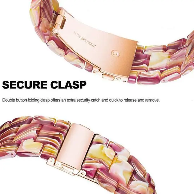 Alt view image 3 of 4 - Band Replacement for Fitbit Versa/Versa 2 Smart Watch/Special/Lite Edition, Fashion Resin Wristbands Women Men Replacement Bracelet Metal Stainless Steel Rose Gold Buckle