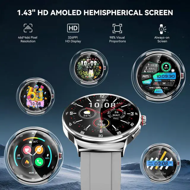 Alt view image 3 of 6 - Smart Watch for Men Women, 1.43 Curved AMOLED HD Screen Fitness Tracker, 100+ Sport Modes, Heart Rate Sleep Monitor, Pedometer, Smartwatch for Android & iOS Compatible