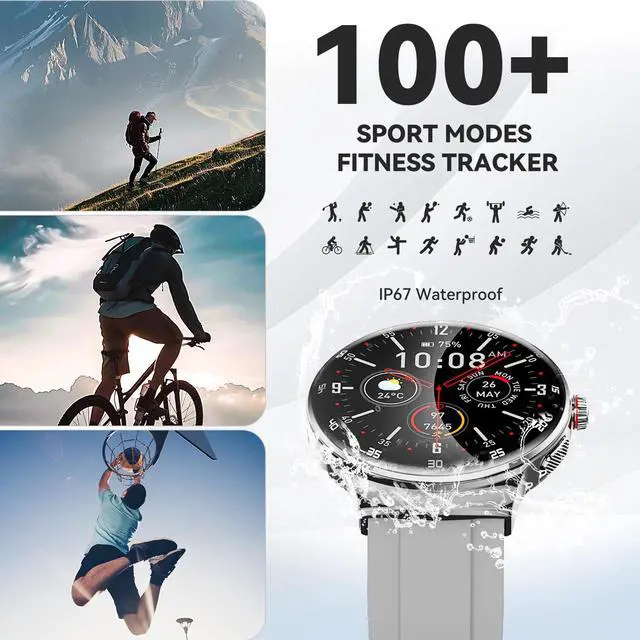 Alt view image 4 of 6 - Smart Watch for Men Women, 1.43 Curved AMOLED HD Screen Fitness Tracker, 100+ Sport Modes, Heart Rate Sleep Monitor, Pedometer, Smartwatch for Android & iOS Compatible