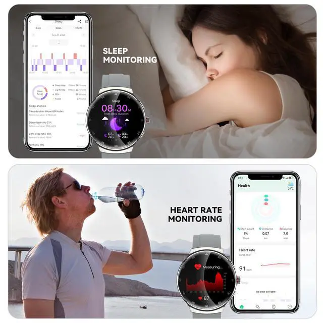 Alt view image 6 of 6 - Smart Watch for Men Women, 1.43 Curved AMOLED HD Screen Fitness Tracker, 100+ Sport Modes, Heart Rate Sleep Monitor, Pedometer, Smartwatch for Android & iOS Compatible