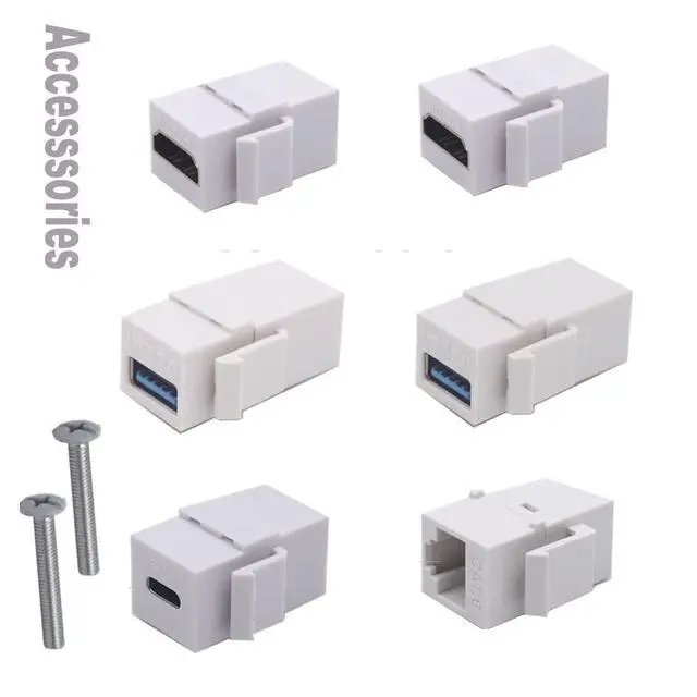 Alt view image 3 of 6 - 6 Ports Wall Plate, 2 Ports 4K HDMI 2 Ports USB 3.0 1 Port USB 3.1 Type C 1 Port CAT6 RJ45 Female to Female Module Keystone Outlet Socket