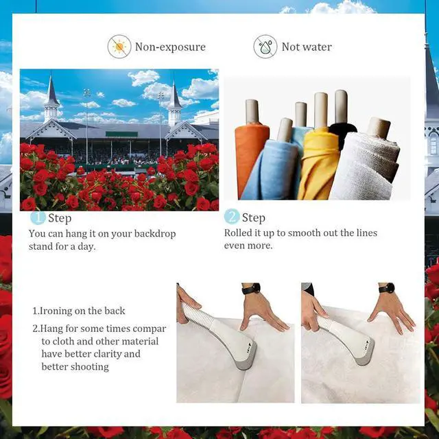 Alt view image 7 of 7 - Kentucky Derby Backdrop Rose Garden Racecourse Photography Background Run for The Roses Banner for Horse Racing Themed Celebratory Party Decorations Supplies (82x59 inch (7x5FT))