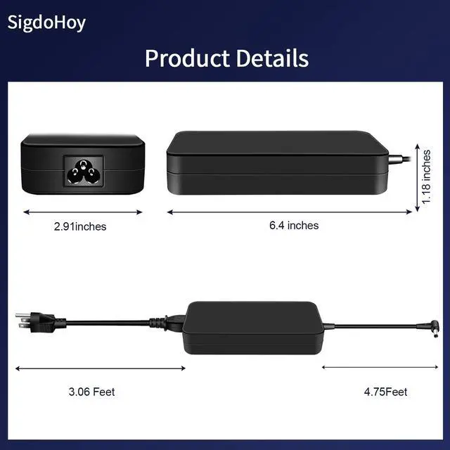 Alt view image 4 of 6 - 150W Tuf Gaming Laptop Charger for Asus Tuf A15 A17 F15 F17 Series, Zenbook Pro 14 Duo, Rog Strix G531/G731 Series Laptop ADP-150CH B