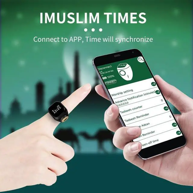 Alt view image 5 of 7 - Smart Zikr-Ring, Rechargeable Electronic Digital Tasbih Counter Rings, Waterproof, 3 Sizes Finger Counter for Muslims, Prayer, Reminder(18mm Black)