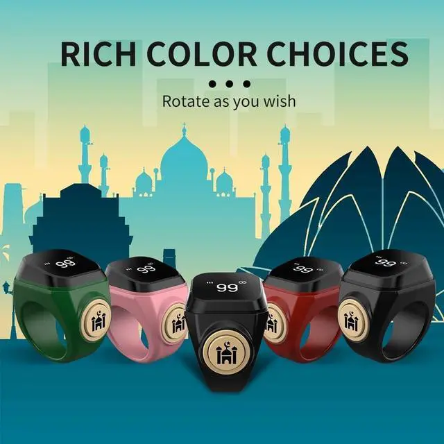 Alt view image 7 of 7 - Smart Zikr-Ring, Rechargeable Electronic Digital Tasbih Counter Rings, Waterproof, 3 Sizes Finger Counter for Muslims, Prayer, Reminder(18mm Black)