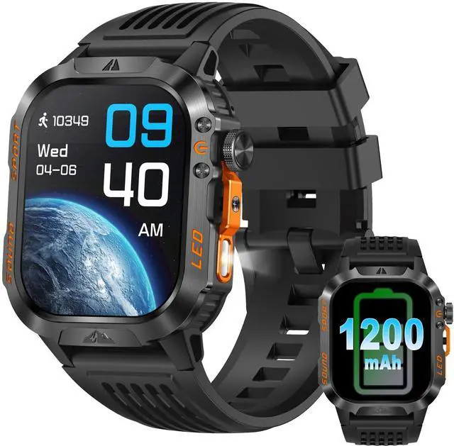 Main image of Smart Watch,1200mAh Long Battery Life, 2.01-inch LCD, Bluetooth Calling, Flashlight, Heart Rate/Sleep Monitoring, Supports 100+Sports Modes, IP68 Waterproof,Android & iOS Compatible (Black)