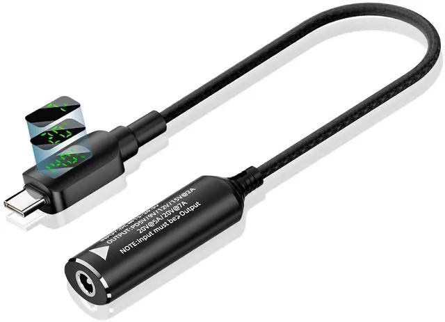 Main image of Laptop Power Adapter DC to USB Type-C Converter with Digital Display, Auto Recognition PD 140W, 5V/9V/20V Conversion Cable (5.5 * 2.5mm Plug, DC to USB Type C)