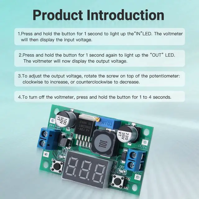 Alt view image 4 of 7 - 4PCS Green LM2596 Adjustable DC-DC Buck Converter Step Down Module with LED Voltage Display, 4-40V to 1.25-37V Power Supply