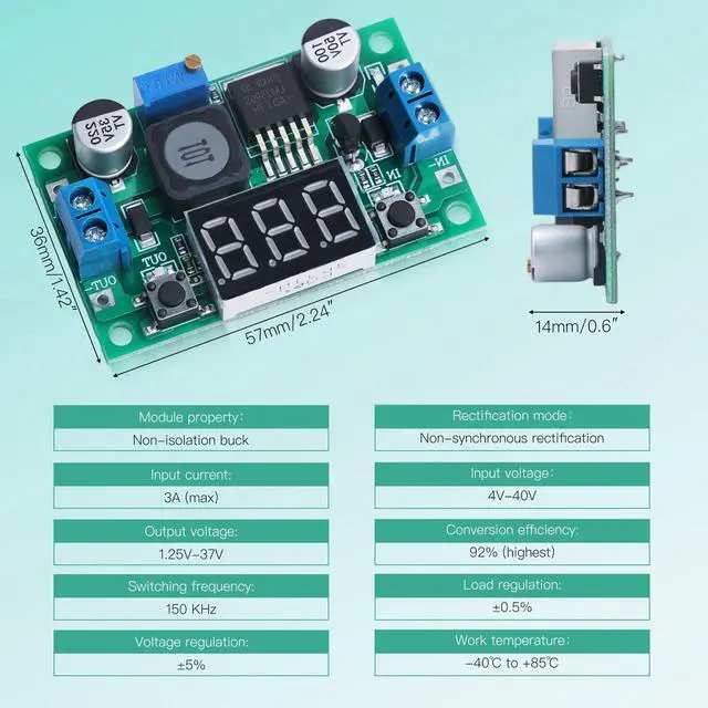 Alt view image 2 of 7 - 4PCS Green LM2596 Adjustable DC-DC Buck Converter Step Down Module with LED Voltage Display, 4-40V to 1.25-37V Power Supply