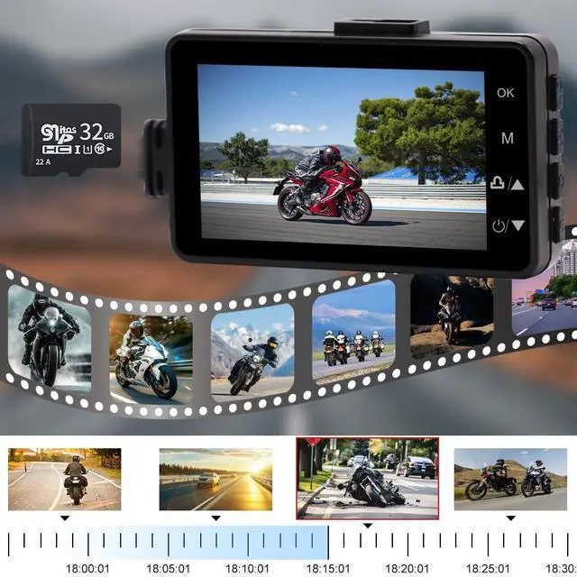 Alt view image 4 of 6 - Motorcycle Recorder Camera,3 inch LCD 720P with 480P Dual-Track Front Rear Dual Action Camera Video for Recording Motorcycle View