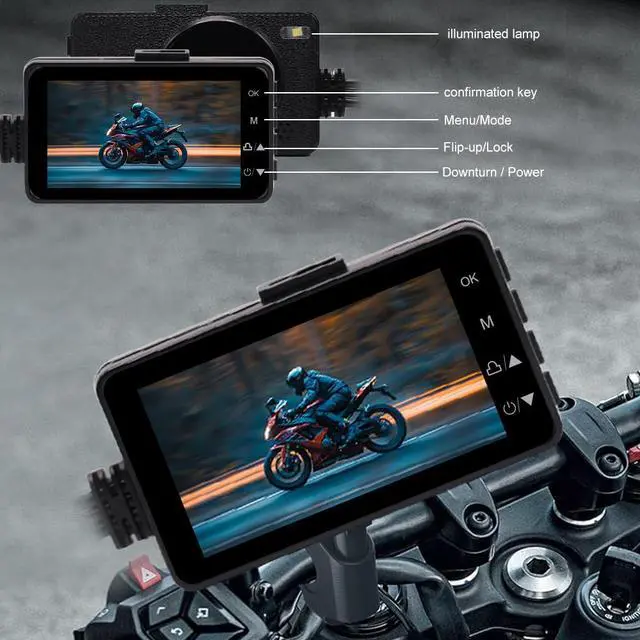 Alt view image 5 of 6 - Motorcycle Recorder Camera,3 inch LCD 720P with 480P Dual-Track Front Rear Dual Action Camera Video for Recording Motorcycle View