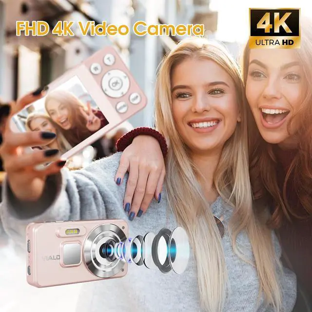 Alt view image 2 of 7 - 4K Digital Camera for Teens, FHD 64MP Digital Camera for Kids with 64GB SD Card, 18X Digital Zoom Cameras for Photography, Point and Shoot Video Camera for Kids, Pink
