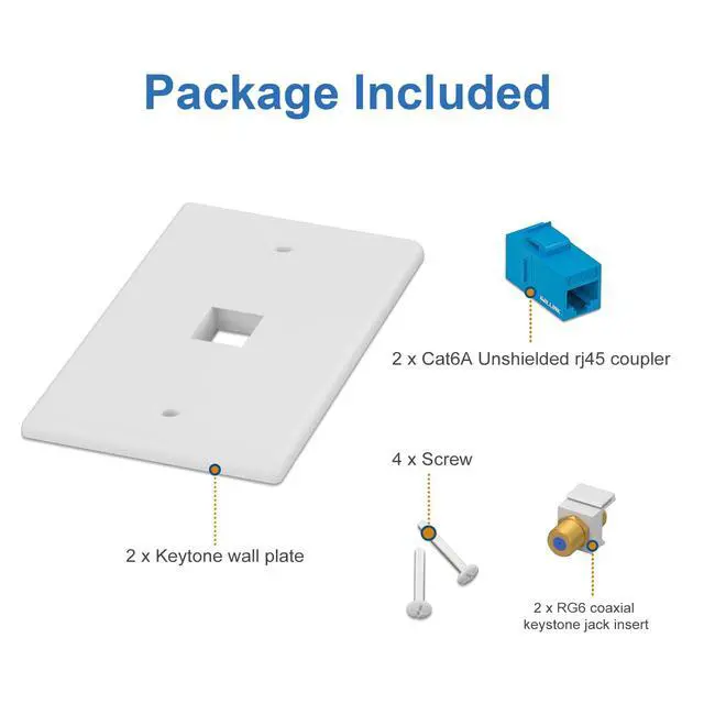 Alt view image 7 of 7 - 2-Pack CAT6A Ethernet Wall Plate, 2-Port Keystone, Blue | 2-Port Keystone Wall Plates with Cat 6A Coupler 10Gbit/s and COAX Jack, Female to Female Cat6a Wall Plate, Cat6a/Cat6/5e