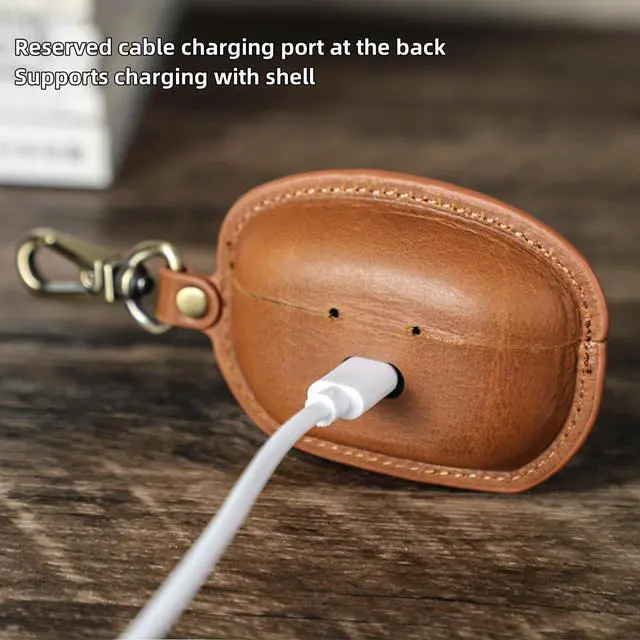 Alt view image 4 of 7 - Leather Case Compatible with Sony WF-1000XM5, Cute Soft Genuine Leather PU Protective Case Cover Compatible with Sony WF-1000XM5 with Keychain