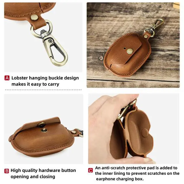 Alt view image 7 of 7 - Leather Case Compatible with Sony WF-1000XM5, Cute Soft Genuine Leather PU Protective Case Cover Compatible with Sony WF-1000XM5 with Keychain