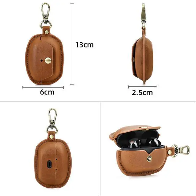 Alt view image 5 of 7 - Leather Case Compatible with Sony WF-1000XM5, Cute Soft Genuine Leather PU Protective Case Cover Compatible with Sony WF-1000XM5 with Keychain