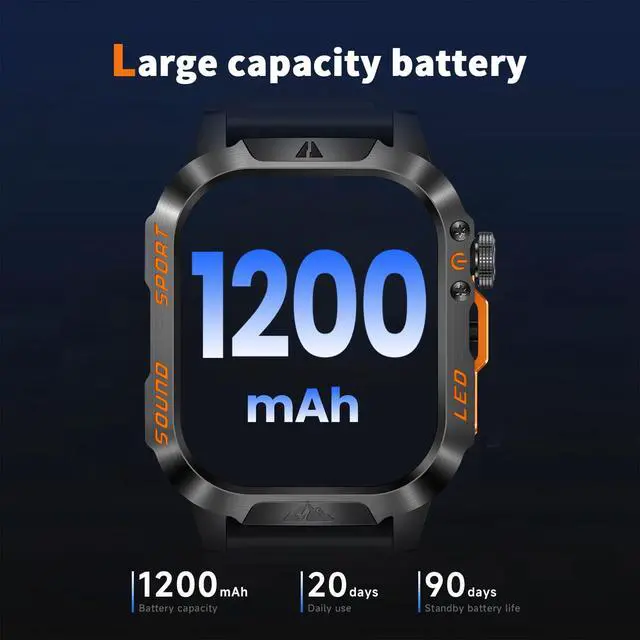 Alt view image 4 of 6 - Smart Watch,1200mAh Long Battery Life, 2.01-inch LCD, Bluetooth Calling, Flashlight, Heart Rate/Sleep Monitoring, Supports 100+Sports Modes, IP68 Waterproof,Android & iOS Compatible (Orange)