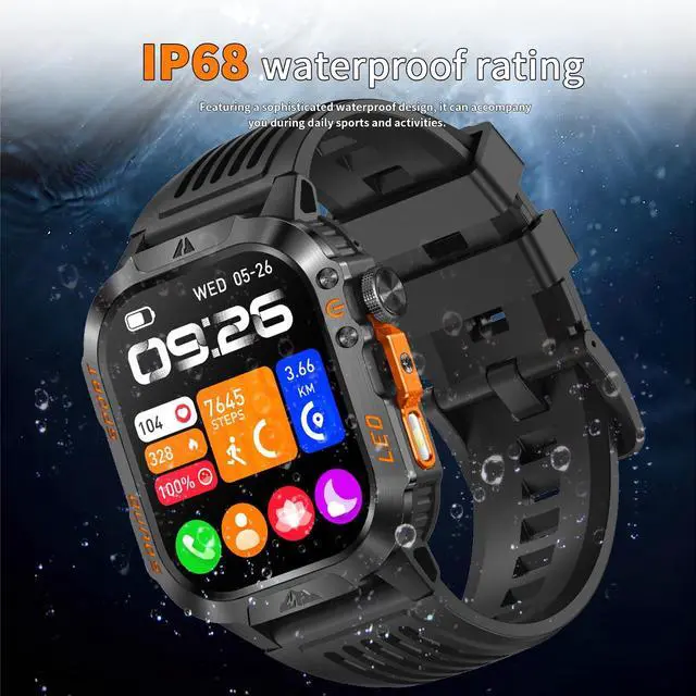 Alt view image 6 of 6 - Smart Watch,1200mAh Long Battery Life, 2.01-inch LCD, Bluetooth Calling, Flashlight, Heart Rate/Sleep Monitoring, Supports 100+Sports Modes, IP68 Waterproof,Android & iOS Compatible (Black)