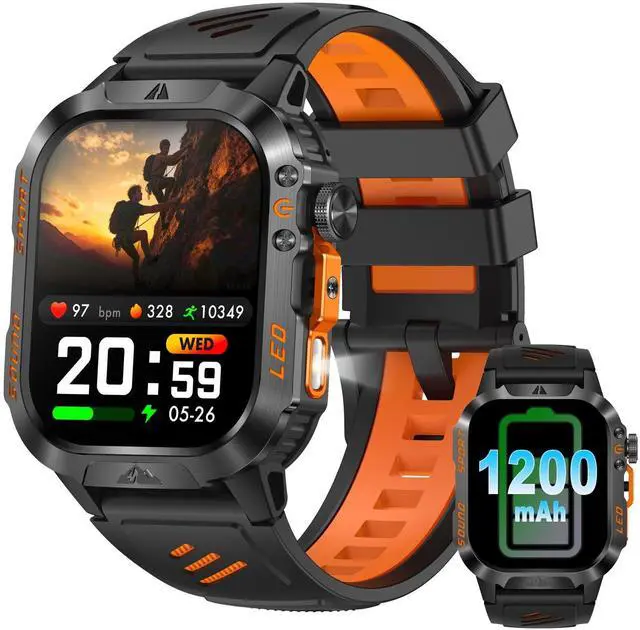 Main image of Smart Watch,1200mAh Long Battery Life, 2.01-inch LCD, Bluetooth Calling, Flashlight, Heart Rate/Sleep Monitoring, Supports 100+Sports Modes, IP68 Waterproof,Android & iOS Compatible (Orange)