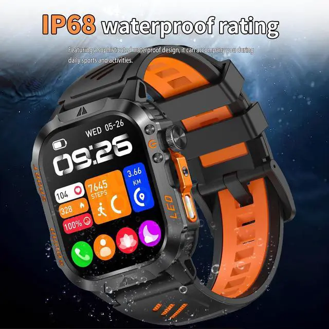 Alt view image 6 of 6 - Smart Watch,1200mAh Long Battery Life, 2.01-inch LCD, Bluetooth Calling, Flashlight, Heart Rate/Sleep Monitoring, Supports 100+Sports Modes, IP68 Waterproof,Android & iOS Compatible (Orange)