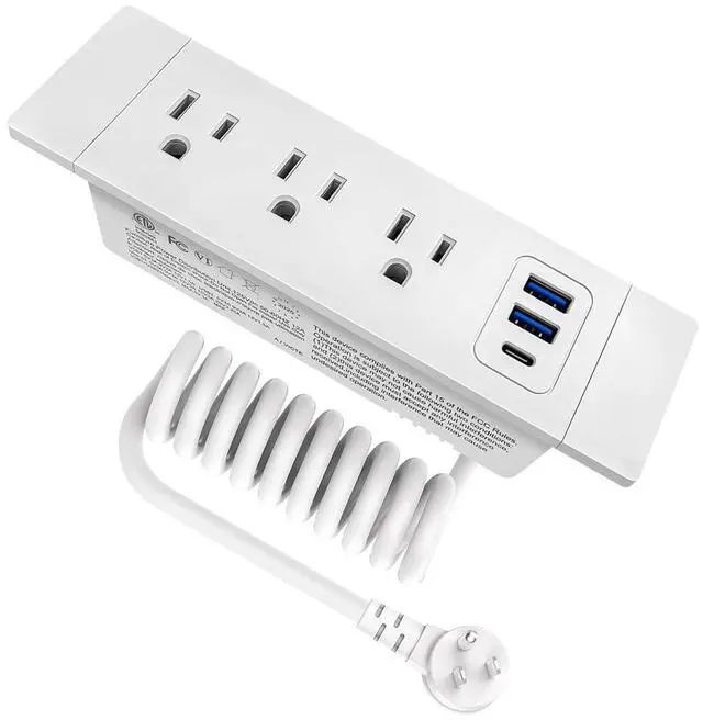 Main image of Recessed Power Strip, Drawer Outlet with USB C PD20W Fast Charger Station | Recessed Outlet, Spring Power Cable for Cabinets,Conference Rooms, Office Tables, Furniture (White)