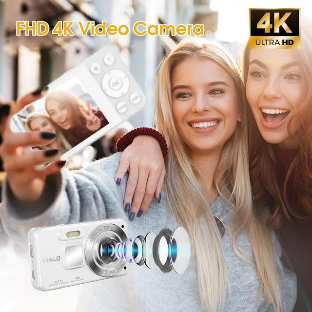 Alt view image 2 of 7 - 4K Digital Camera for Teens, FHD 64MP Digital Camera for Kids with 64GB SD Card, 18X Digital Zoom Cameras for Photography, Point and Shoot Video Camera for Kids, White