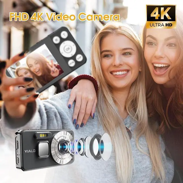 Alt view image 2 of 7 - 4K Digital Camera for Teens, FHD 64MP Digital Camera for Kids with 64GB SD Card, 18X Digital Zoom Cameras for Photography, Point and Shoot Video Camera for Kids, Black