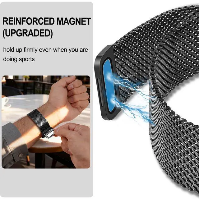Alt view image 2 of 7 - Band for Fenix 8 47mm / E / 7/6 Pro / 5 Plus Men, 22mm Quick Fit Stainless Steel Strap Rugged Milanese Magnetic Bands for Garmin Instinct 3 45mm / Epix Pro (Gen 2) 47mm